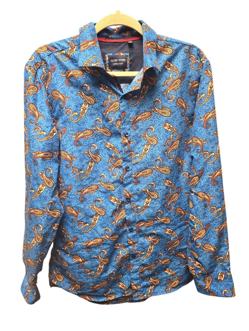 Silver Stone Collection Blue Paisley Men's Button-Up Shirt Sz. XL